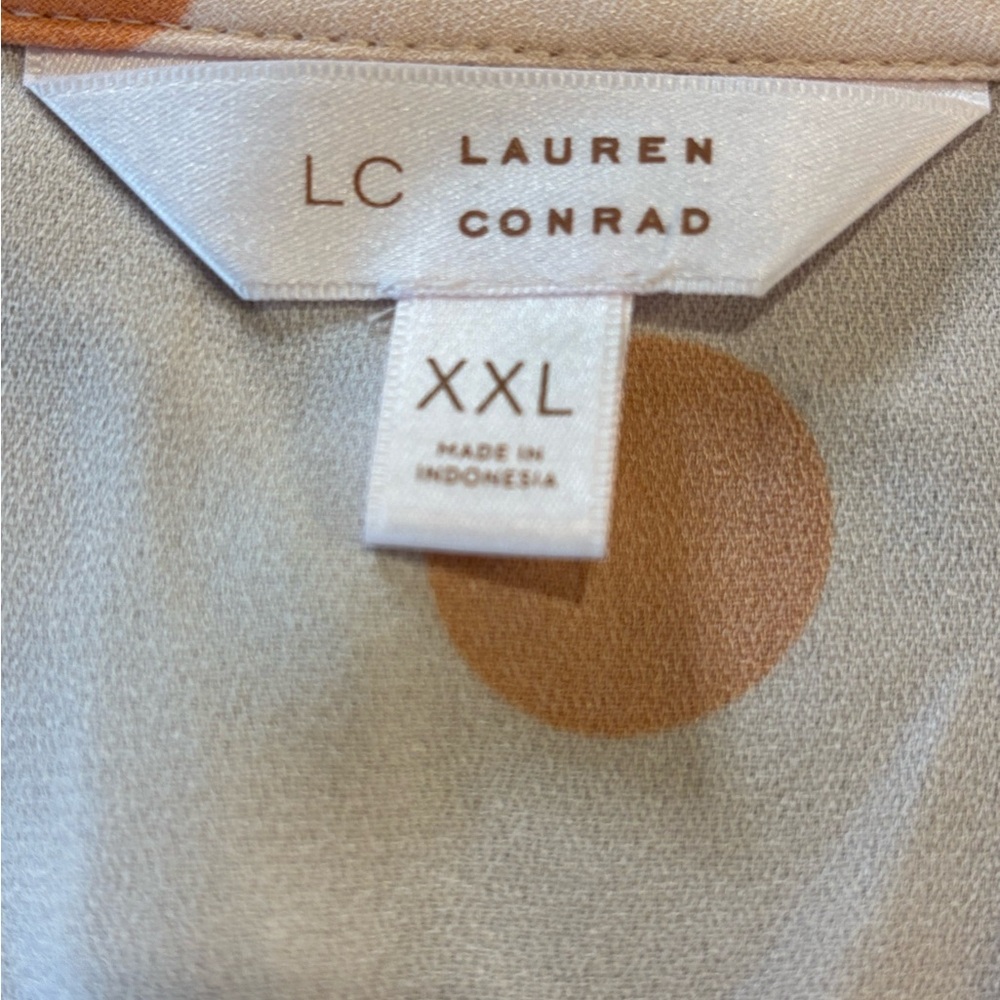 Lauren Conrad Faux Wrap Midi Dress XXL Womans peach‎ Polka Dot Flutter Sleeve - Picture 4 of 7